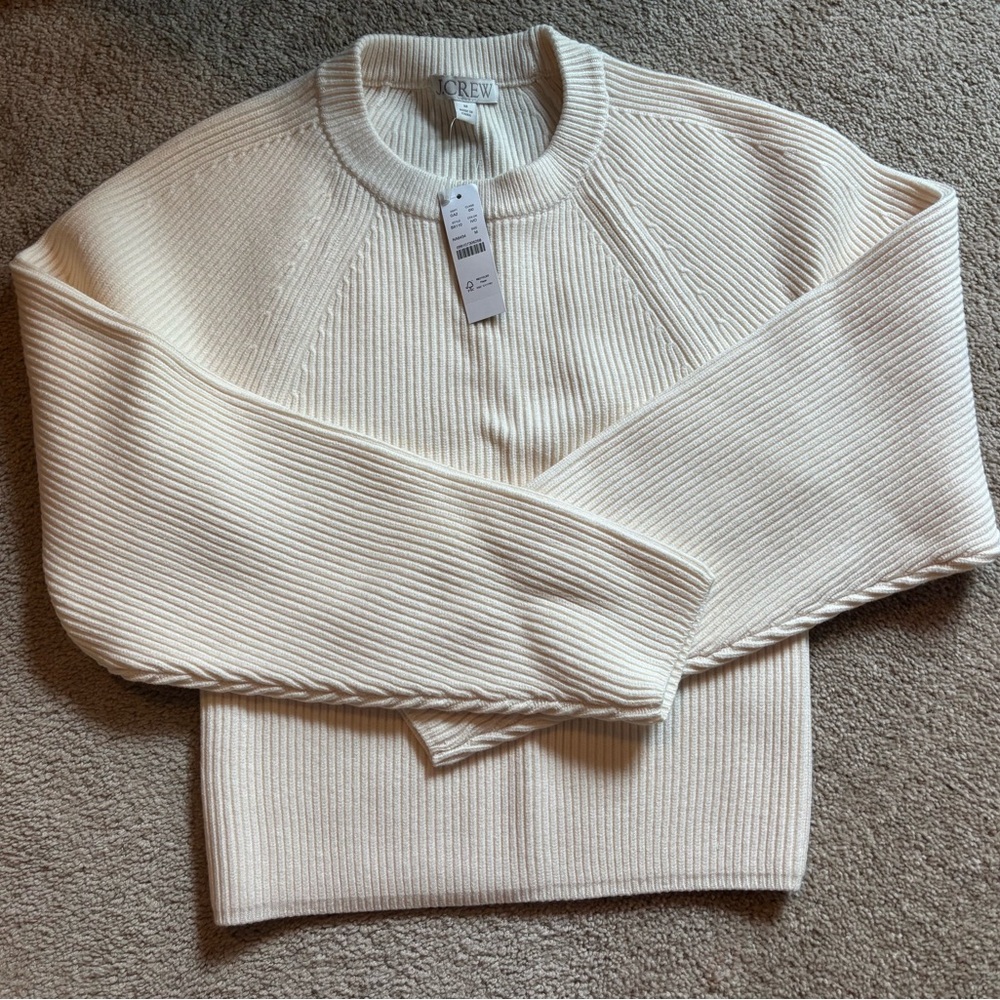 J. Crew Ivory Ribbed Knit Top